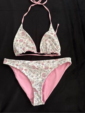 Pink Floral Print Triangle Bikini Set